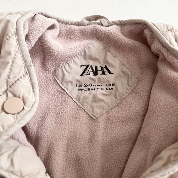 Zara Girls Beige Neutral Quilted Midweight Fall Spring Jacket size 2-3 - Picture 3 of 6